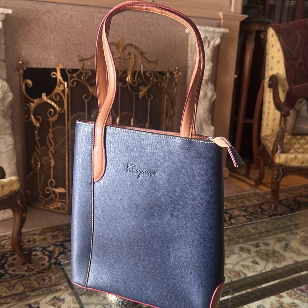Salvatore Ferragamo Black and Tan Tote Bag